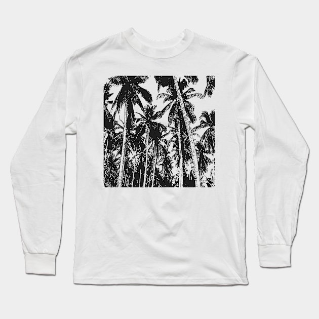 Palm Trees Design as Silhouette Effect in Black and White Long Sleeve T-Shirt by NigelSutherlandArt